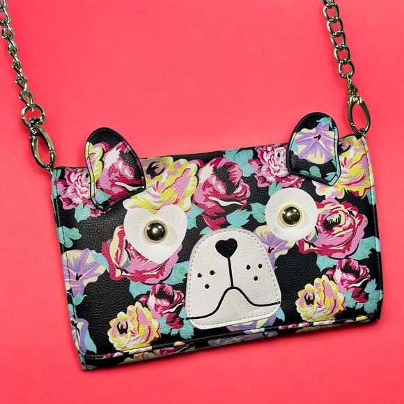 Betsey Johnson Floral Dog Face Crossbody Wallet Bag - Picture 11 of 11